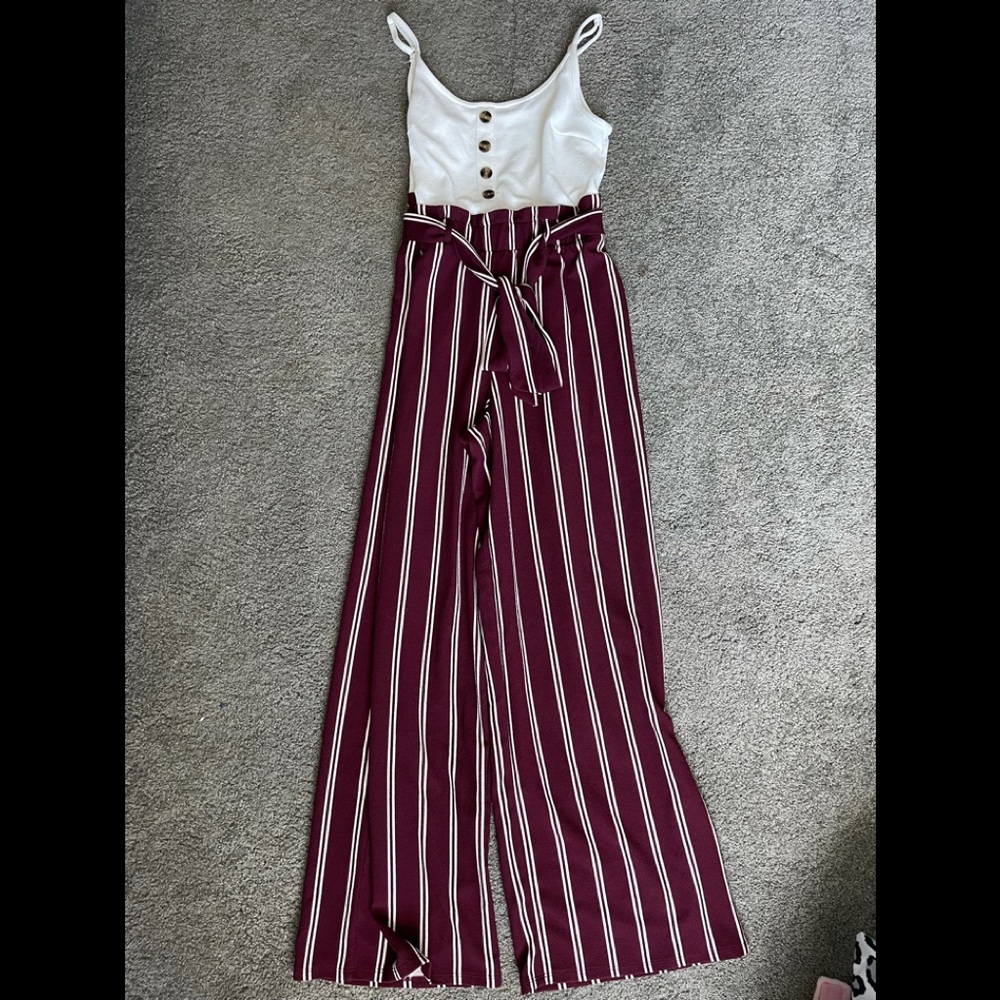 Red and White Striped Jumpsuit